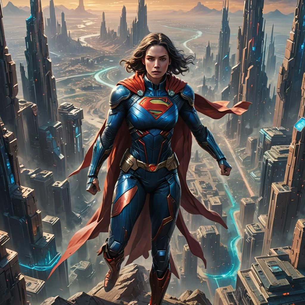 Heroic Kryptonian in Futuristic Suit