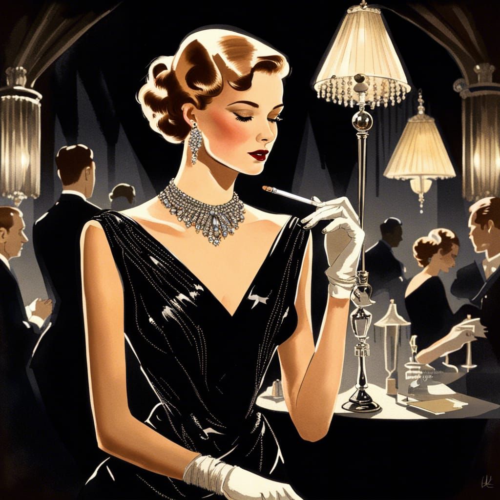 Vintage Haute Couture Model in Film Noir Style