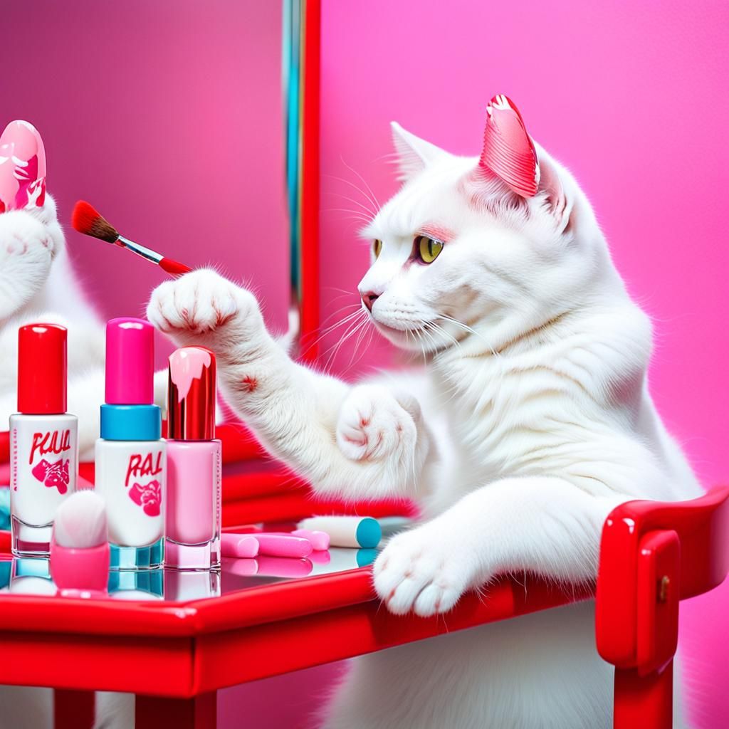 Pop Art Cat Paints Nails in Warhol Style