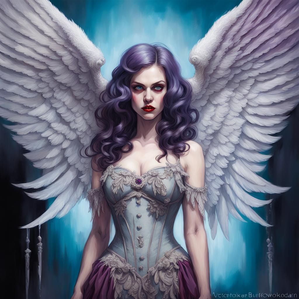 Sinister Vampire Fallen Angel in Victorian Dress