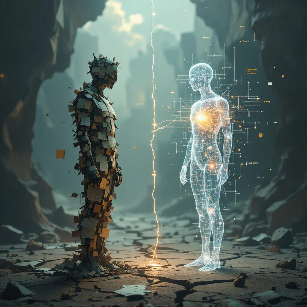 Humanoid Silhouette of Documents in Abstract Thought Space