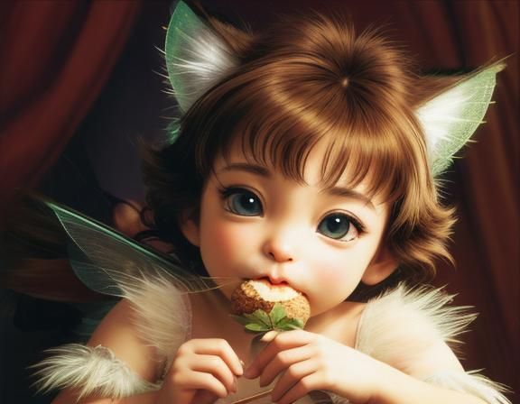 Photorealistic Kitten Eating: High Resolution Close-Up