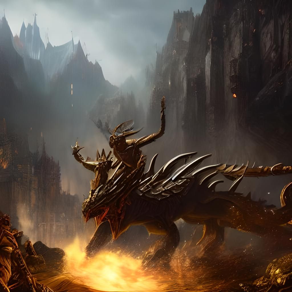 Epic Elf Archer with Dragon, Fantasy Concept Art