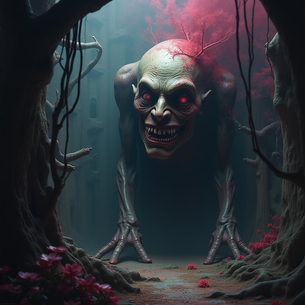 Distorted Macabre Face in Dark Mystical Realm