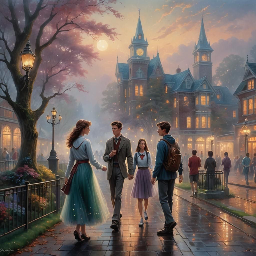 Ethereal High School Romance in Kinkade Style