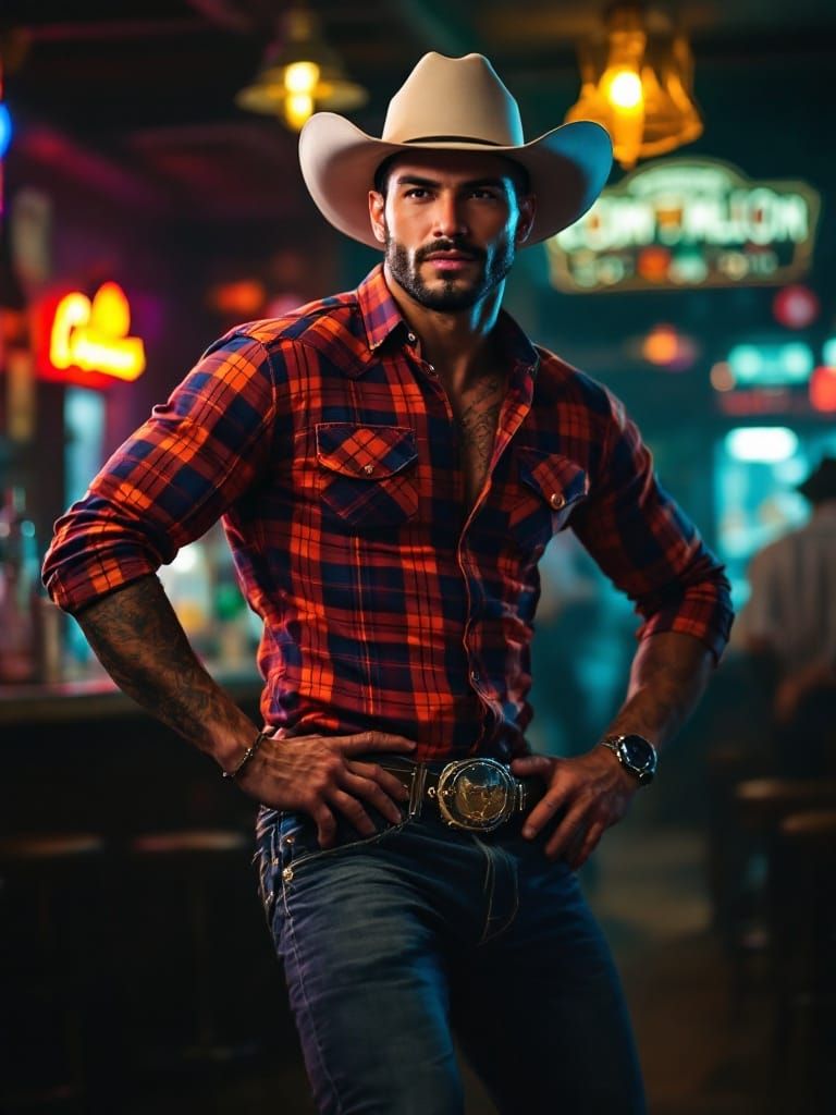 Gay Latino Cowboy Dances, Inspired by Schnabel and Hockney