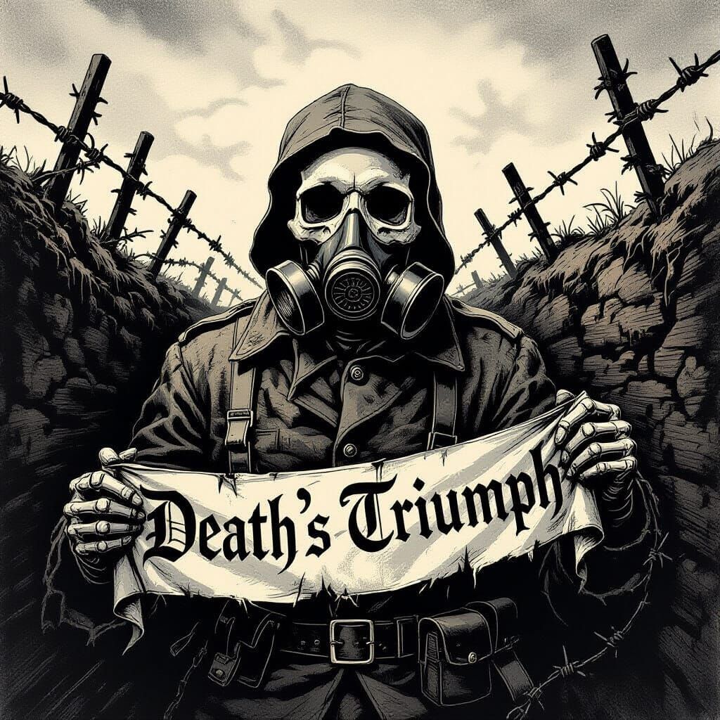 Haunting Skeleton in WWI Trench, Dore-Inspired Art