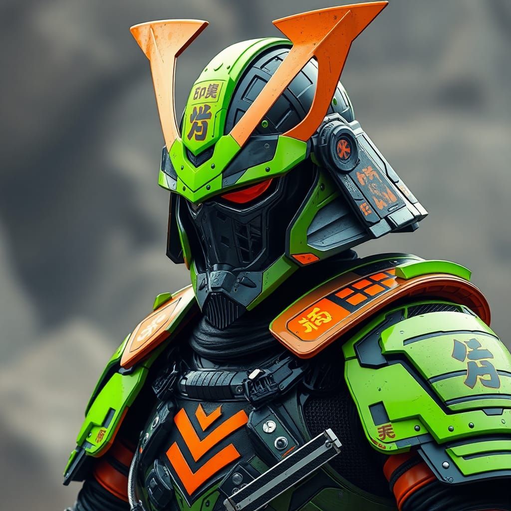 Futuristic Samurai in Tech Battle Armor