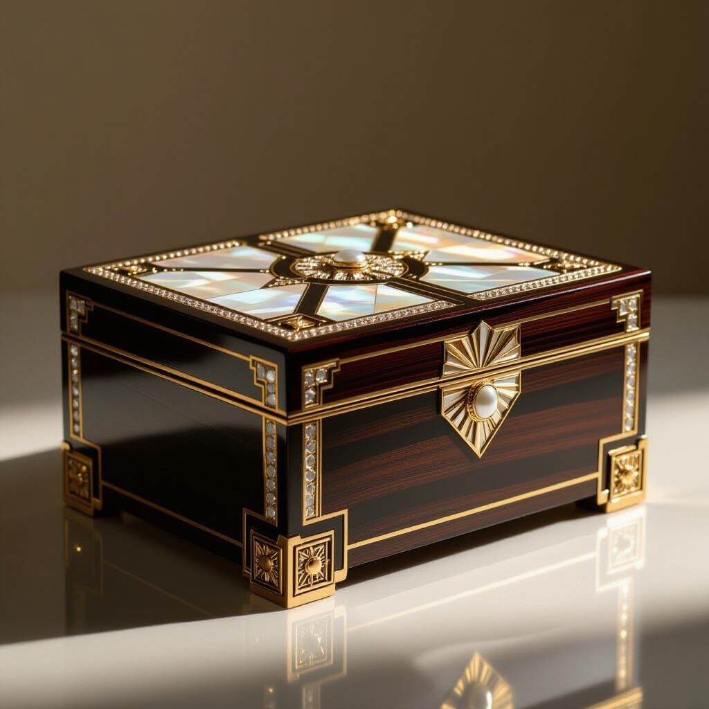 Art Deco Ebony Box with Geometric Inlays