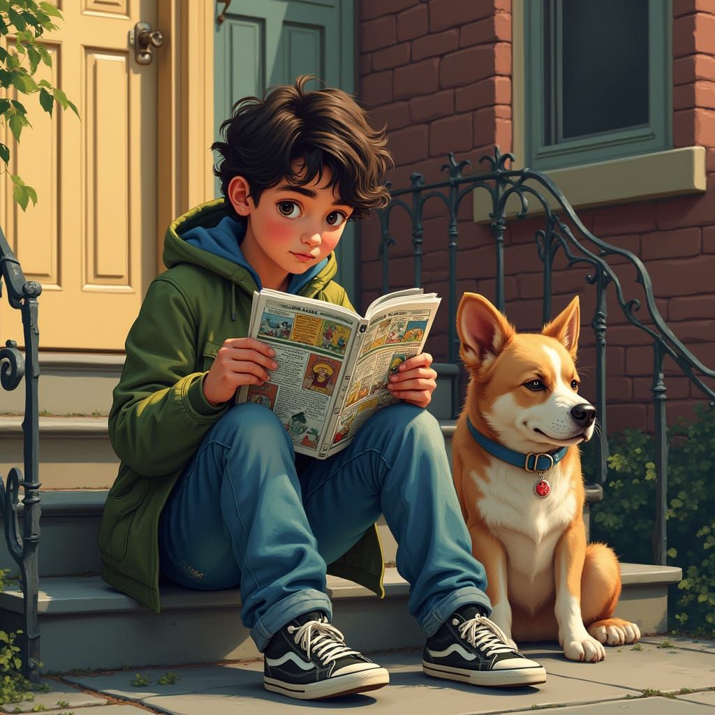 Boy Reading Comics: A Hyper-Realistic Portrait