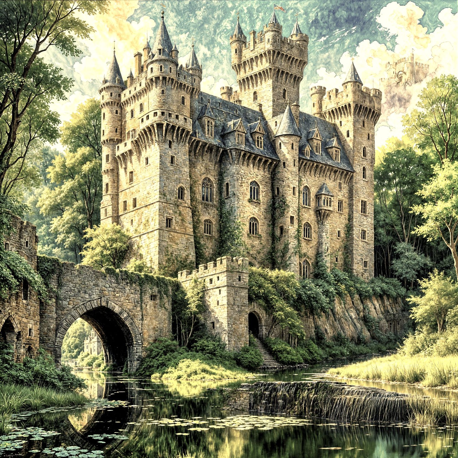 Epic Gouache Castle in a Decrepit Moat