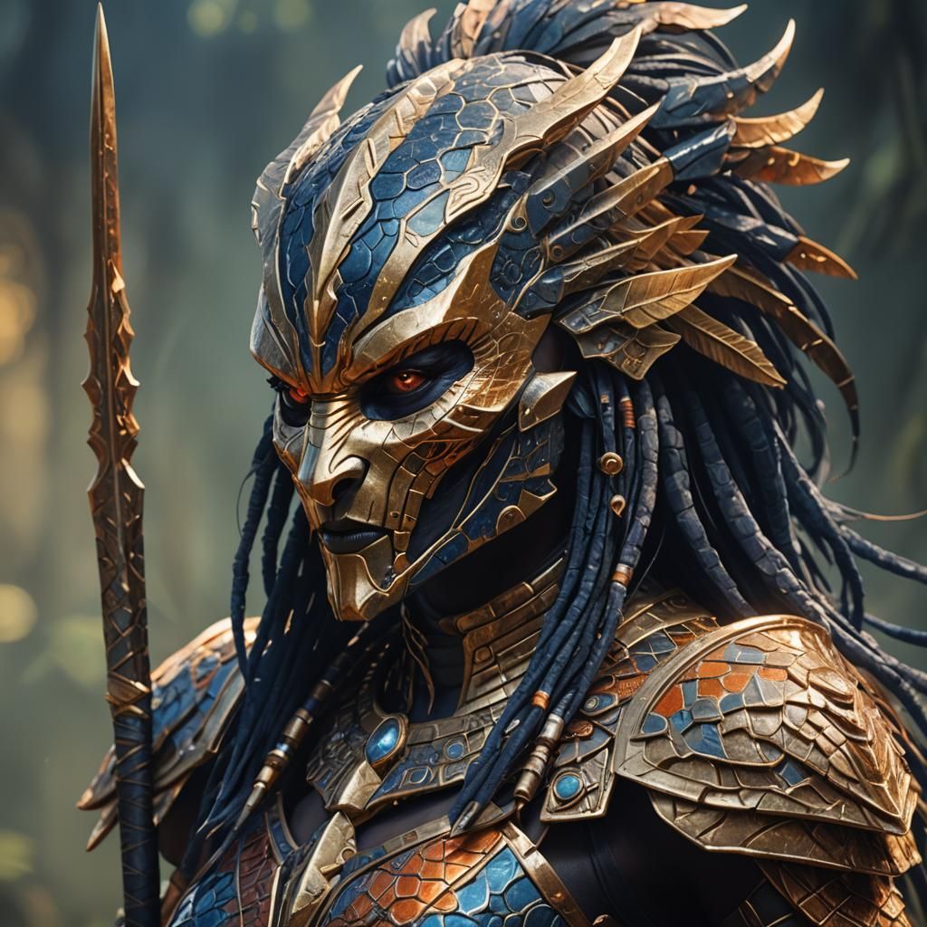 Female Yautja Predator Portrait in Fantasy Art Style