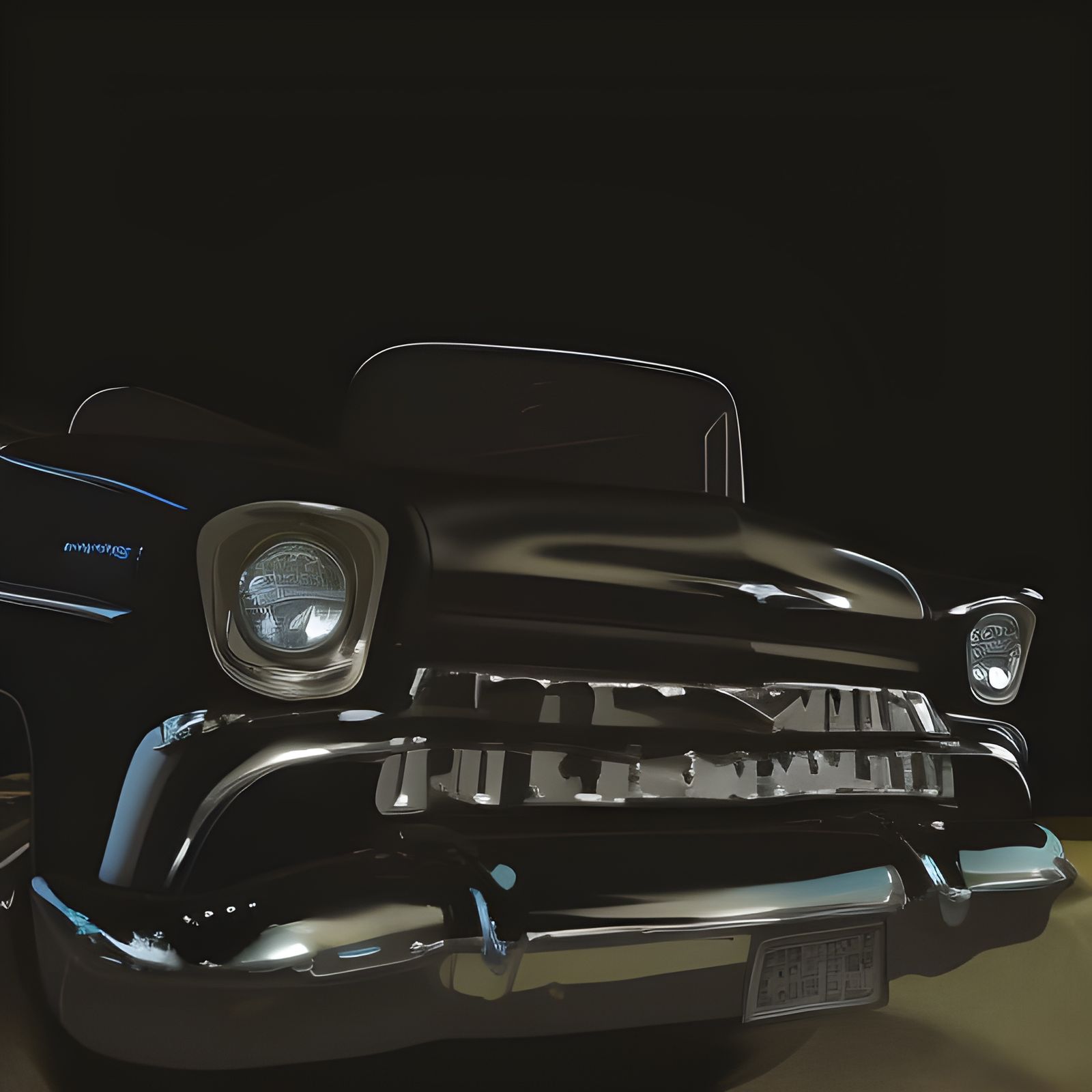 Menacing Flat Black 57 Chevy at Night