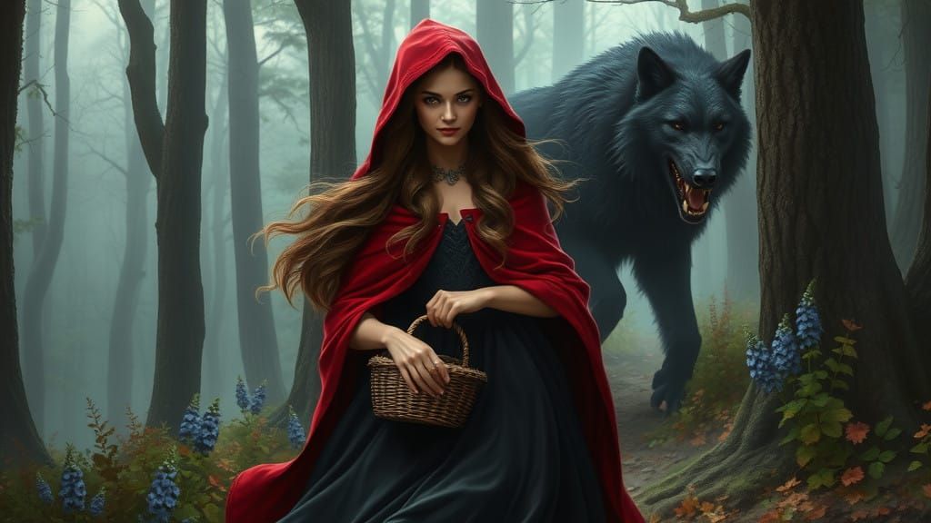 Ethereal Fantasy Portrait of Red Riding Hood in Perilous For...