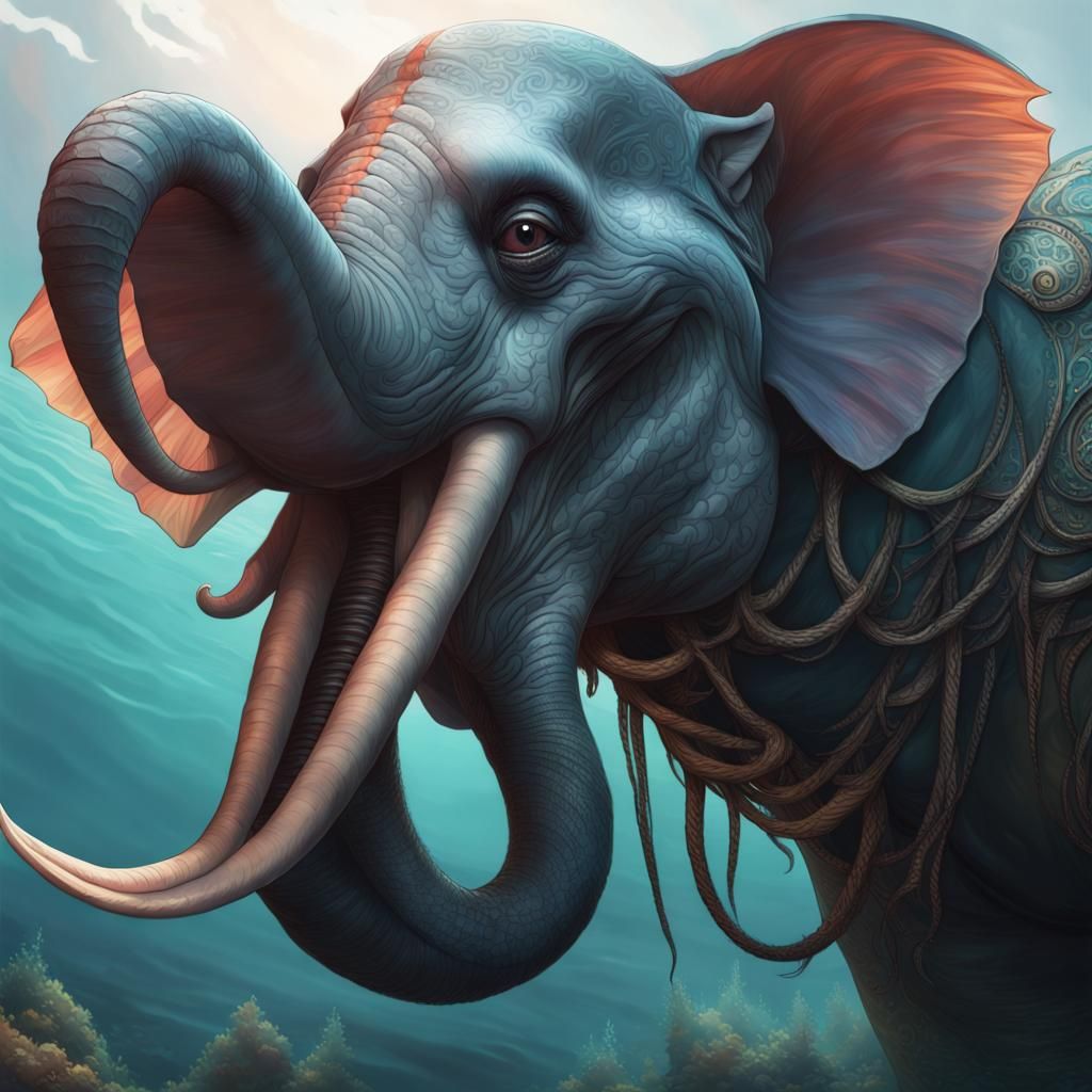 Sea Serpent Elephant Portrait in Hyperdetailed Digital Art
