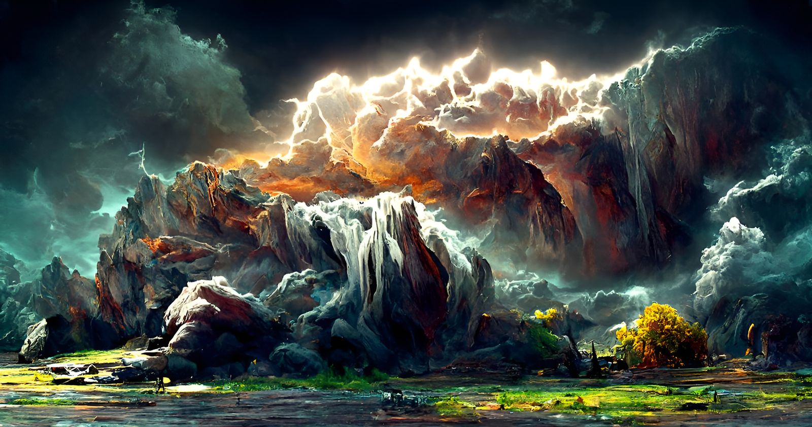 Epic Canyon Lightning Storm in Romantic Style