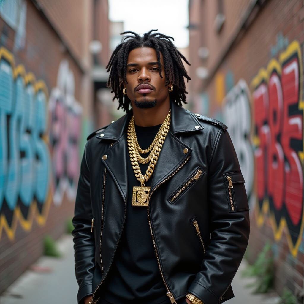 King Von in Urban Alleyway with Expressive Art Style