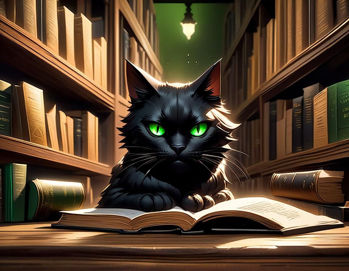 Black Cat in Backrooms Library: Hyperrealistic Concept Art