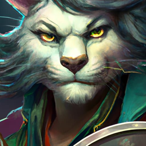 Cat Swordsman Portrait in Hyperdetailed Digital Art