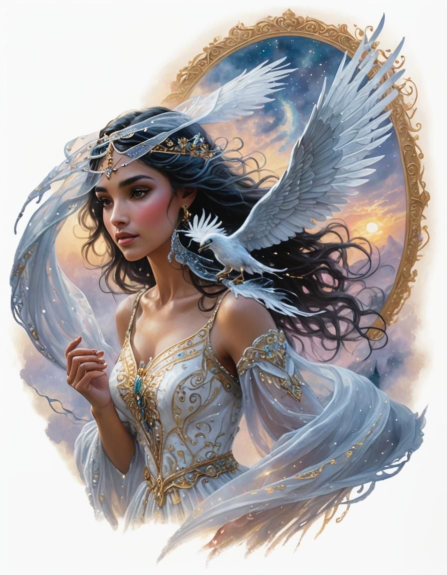 Ethereal Djinn Abduction in a Dreamy Landscape