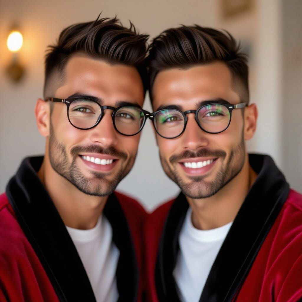 Handsome Gay Couple in Velvet Bathrobes