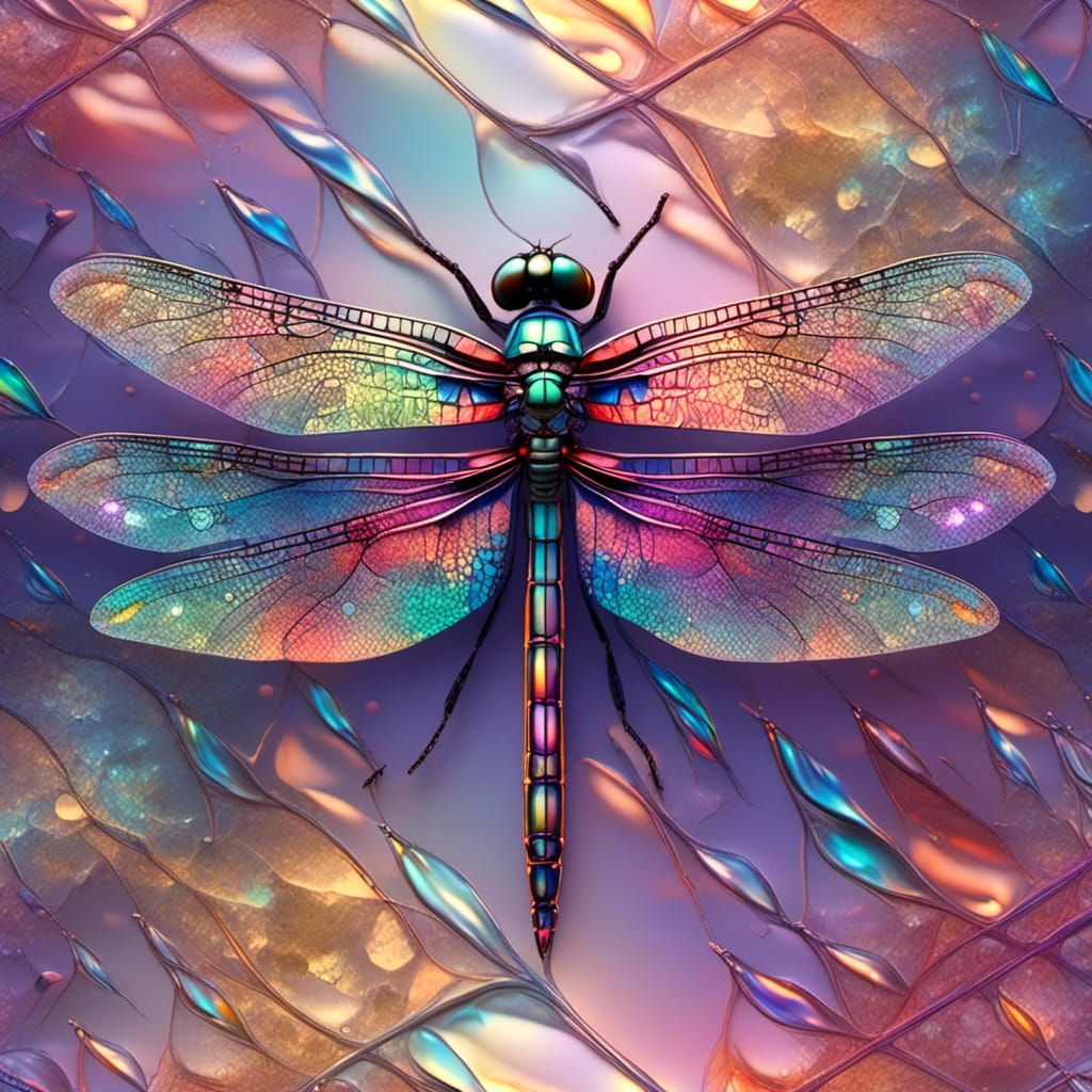 Iridescent Dragonfly with Holographic Texture