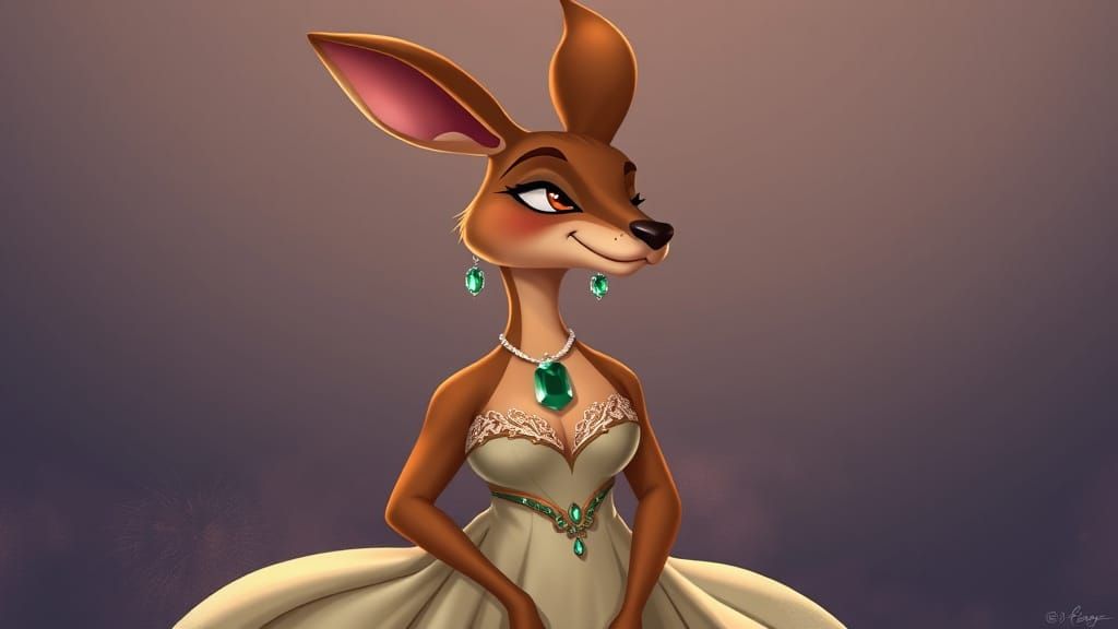 Elegant Anthropomorphic Kangaroo in Evening Gown