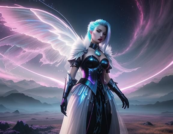 Chrome-Haired Woman in Dark Fantasy Film Noir