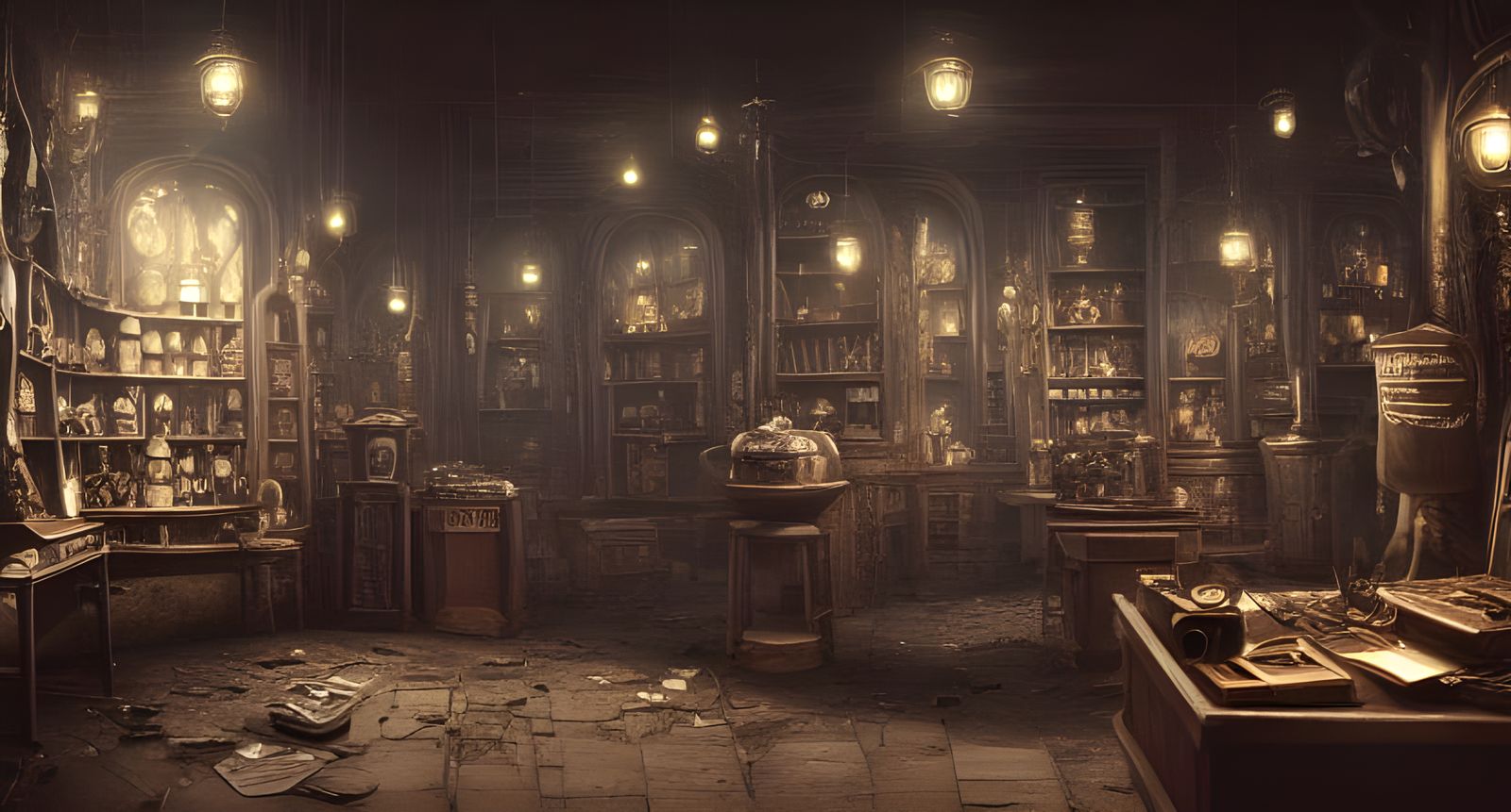 Sinister Futuristic Magic Shop in Hyper-Realistic Style