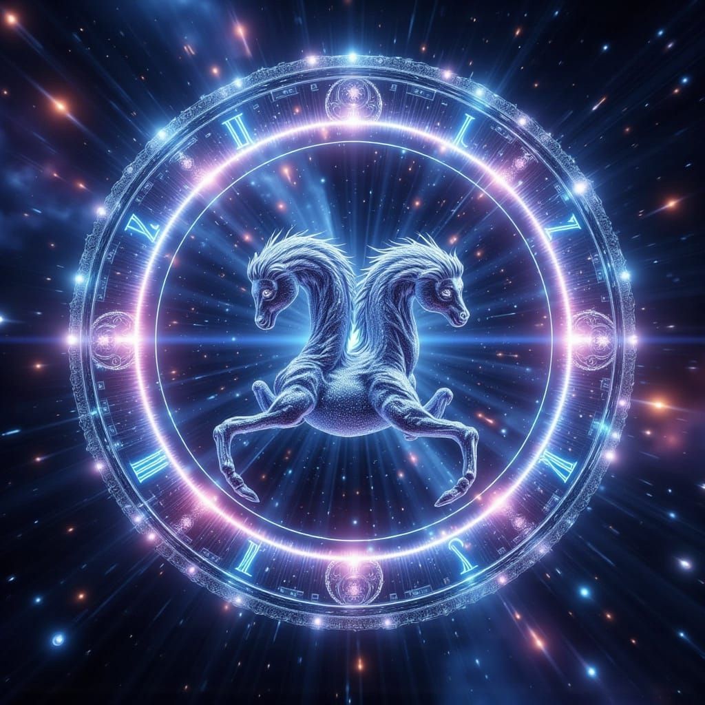 Hyperrealistic Gemini Zodiac Sign in Starry Sky