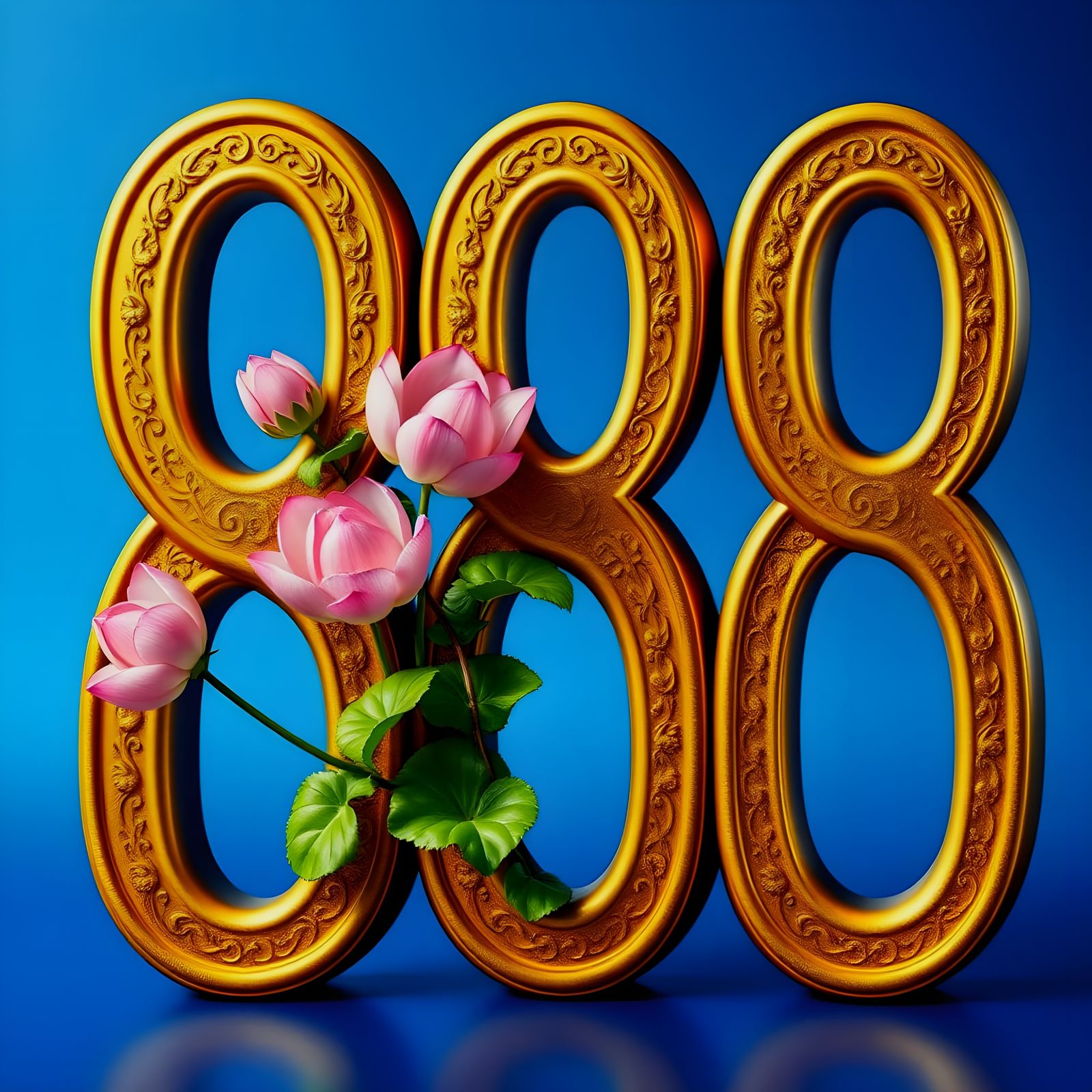 Number "888" with Lotus Flowers in Luxurious Style
