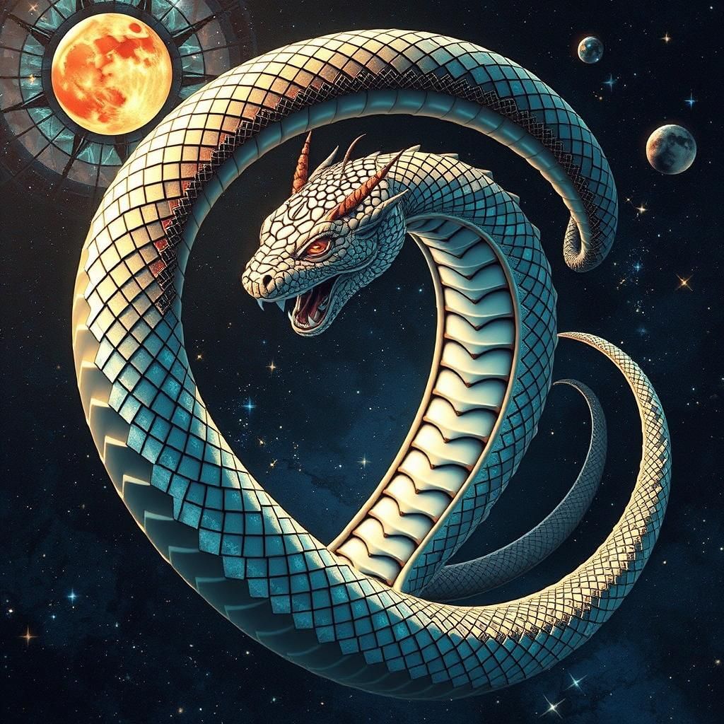 Ouroboros Serpent in Vibrant Mosaic Anime Style