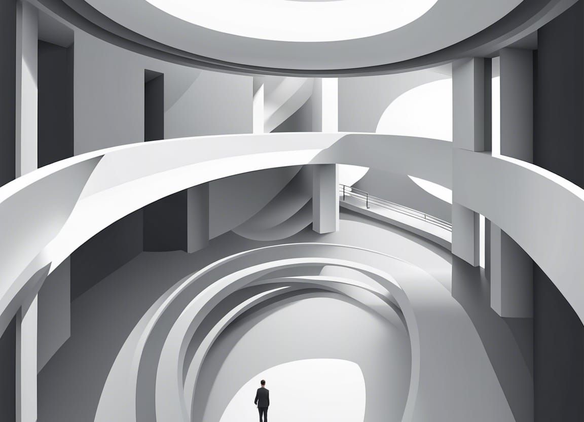 Minimalist Building with Void Hall in Vector Style