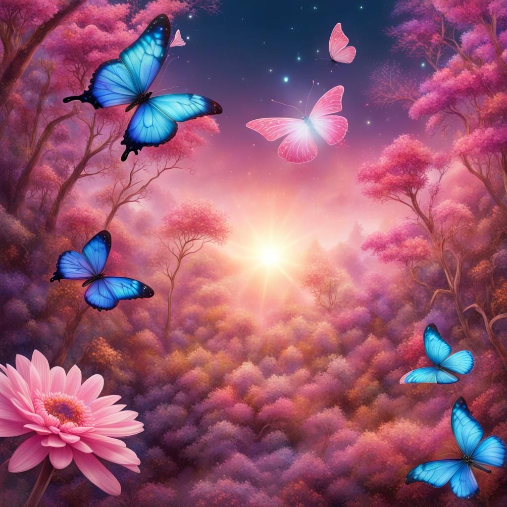 Flowers National Park with Glitter Butterflies in Matte Fini...