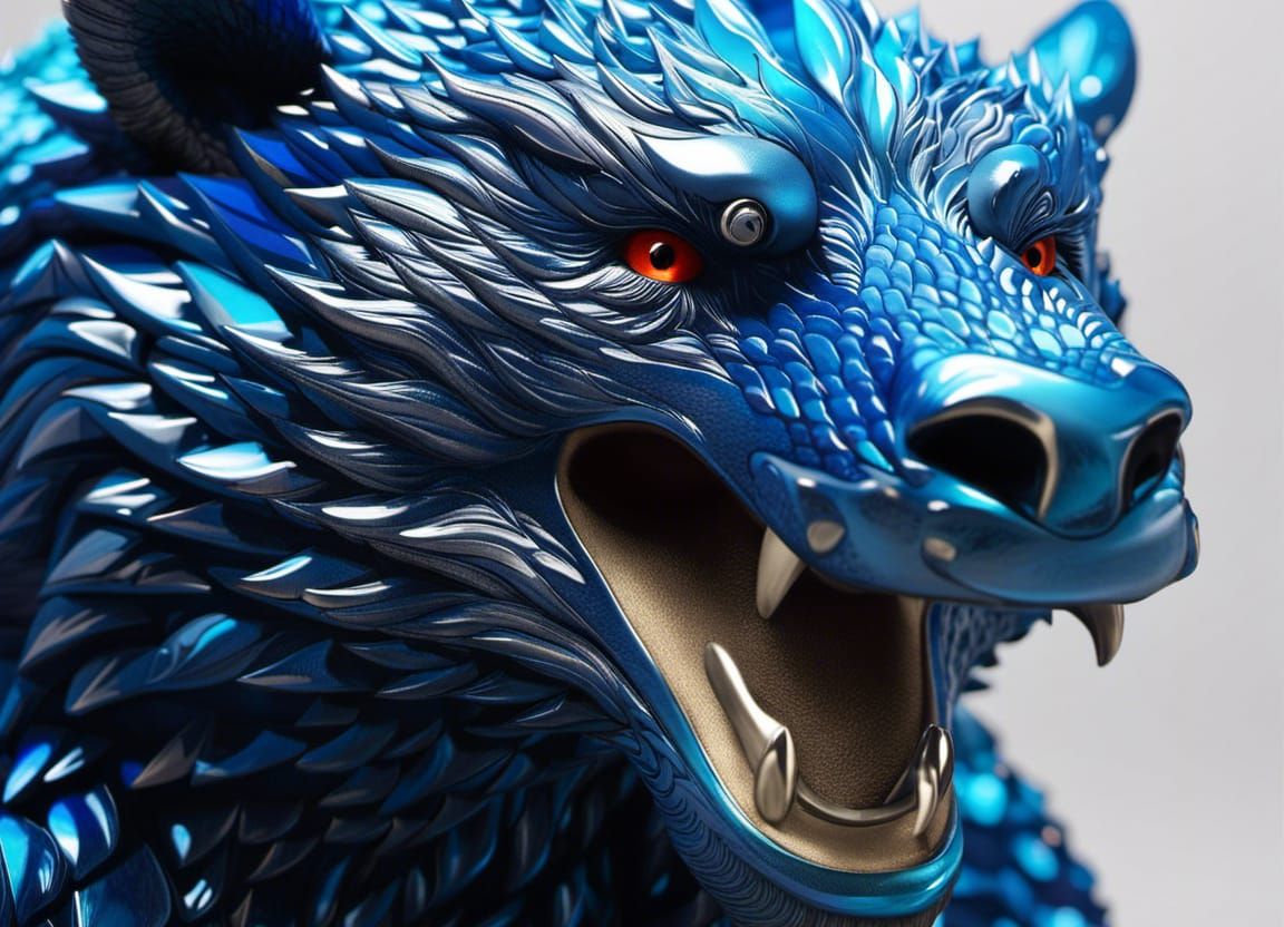 Blue Dragon-Bear Hybrid in a Starry Forest