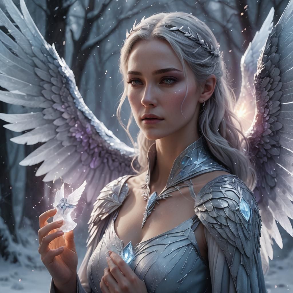 Icy Rune Woman with Wings, Digital Matte Painting