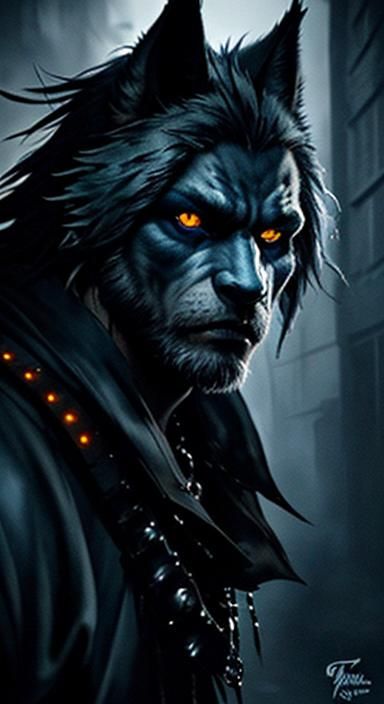 Wolfman Howling at Moon in Dimly Lit Alley