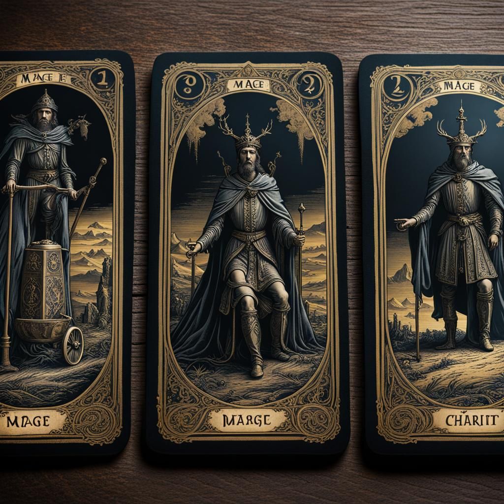Tarot Cards: Mage, Hanging Man and Chariot