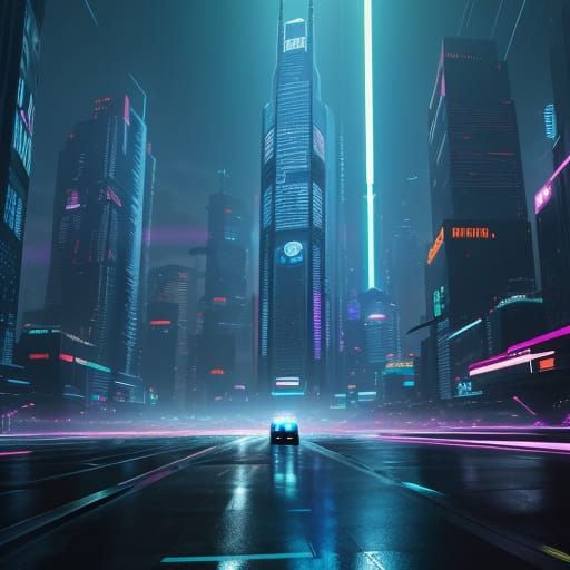 Futuristic Cityscape with Robots and Humans