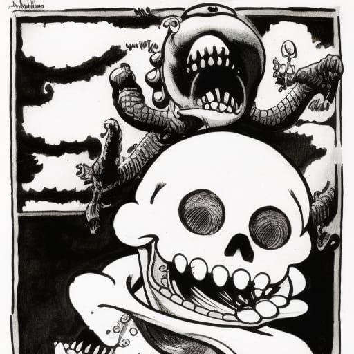 Laughing Skull Drawing in Cartoon Style