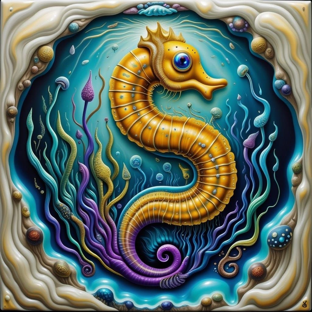 Resin Art Seahorse with Jellyfish Bloom