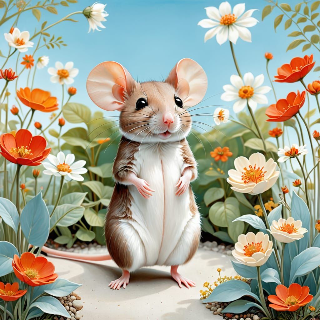 Mouse in a Vibrant Summer Garden