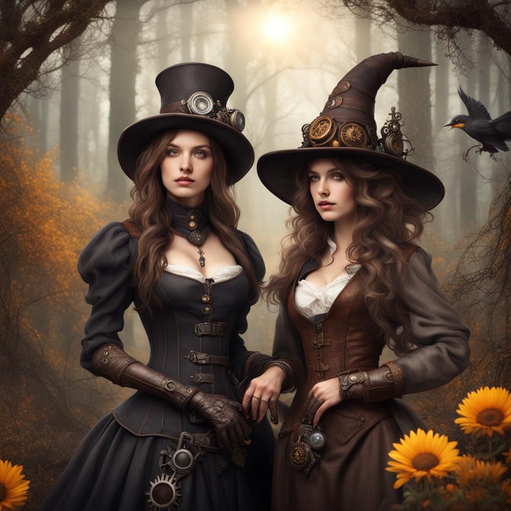 Steampunk Witches in a Sunny Forest
