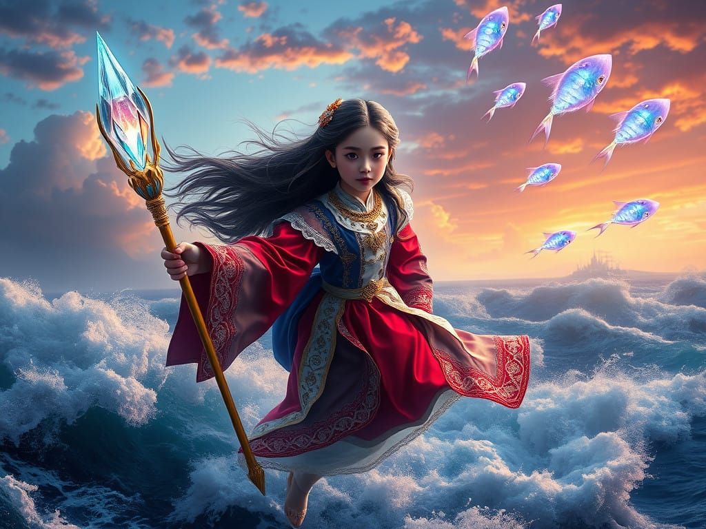 Regal Mermaid Soars Above the Wavering Sea