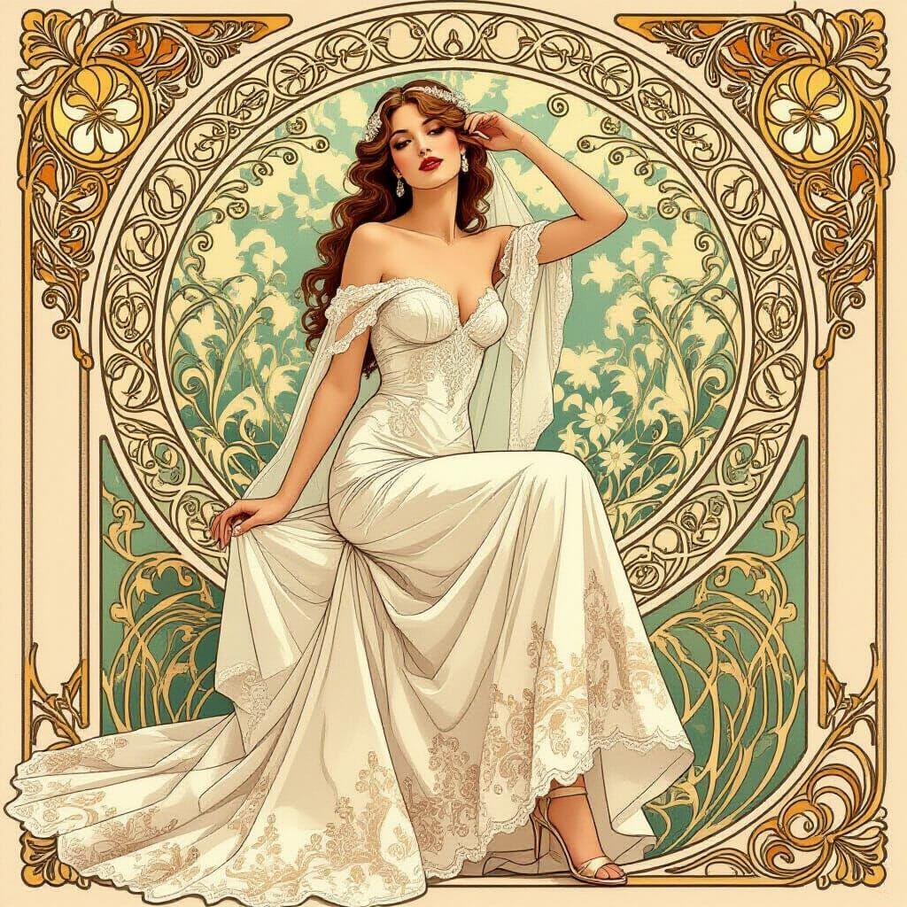 Woman in Wedding Gown, Art Nouveau Style