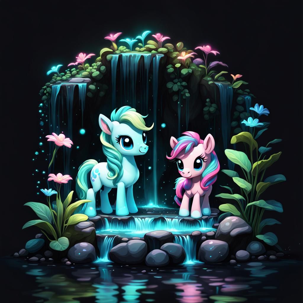 Bioluminescent Chibi Pony in Candy Garden