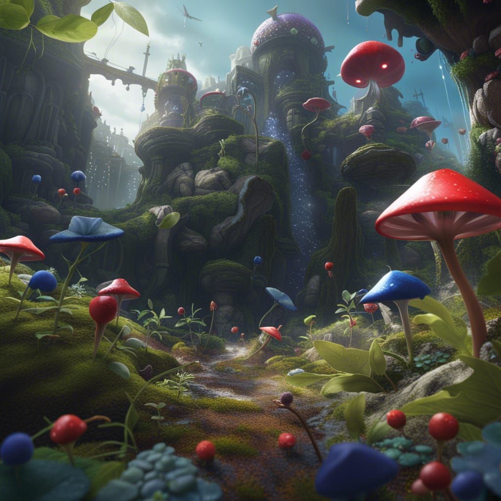 Fantastical Pikmin Matte Painting in Deep Color