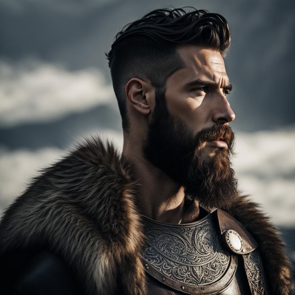 Viking Warrior with Dark Hair Gazing Afar