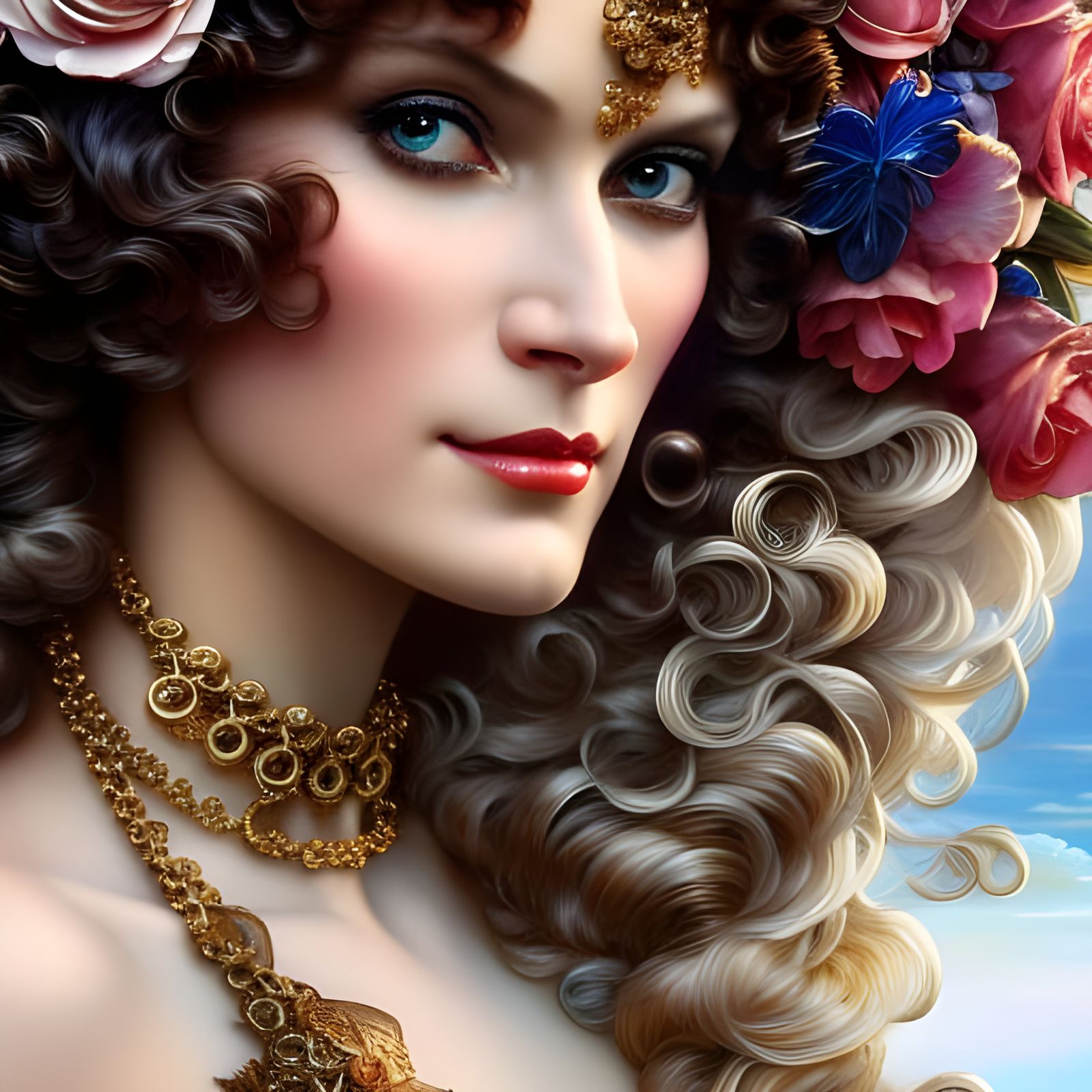 Radiant Woman Portrait in Rococo Style