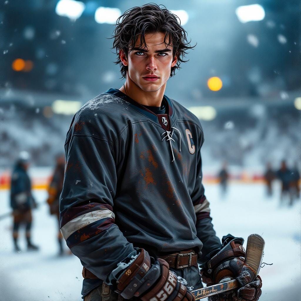 Hockey Player Portrait in Detailed Matte Style